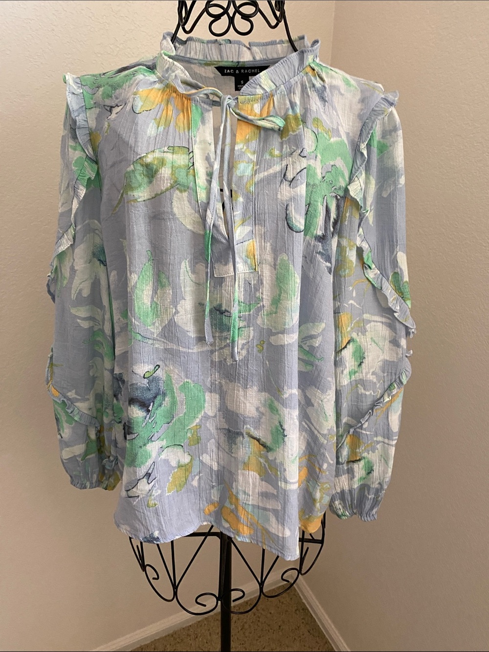 Zac & Rachel Pastel Floral Tie-Neck Blouse